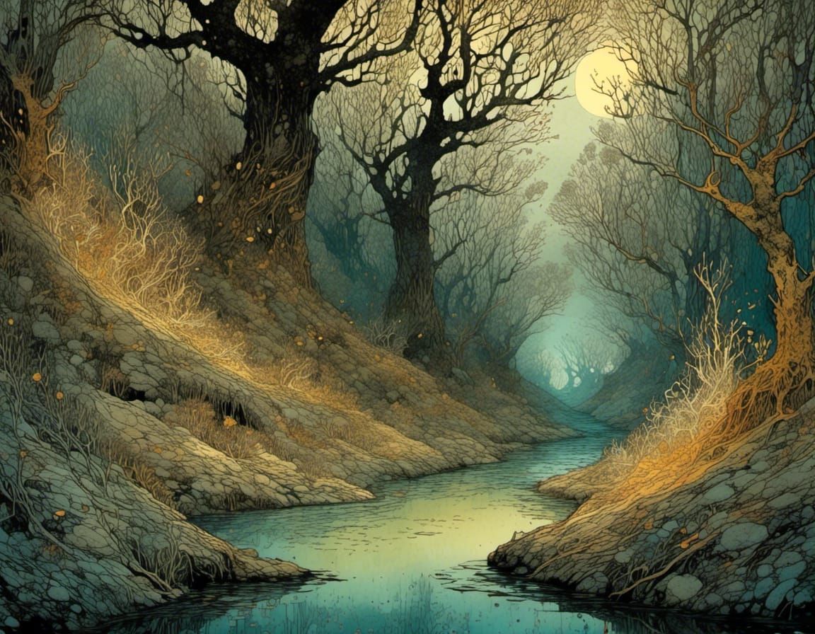 River Valley Scene in Comic Book Style