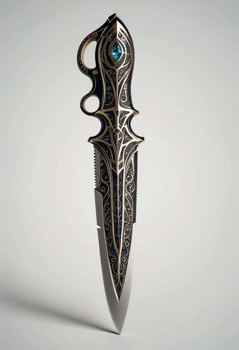 Sleek Futuristic Dagger with Ancient Persian Motifs and Mode...