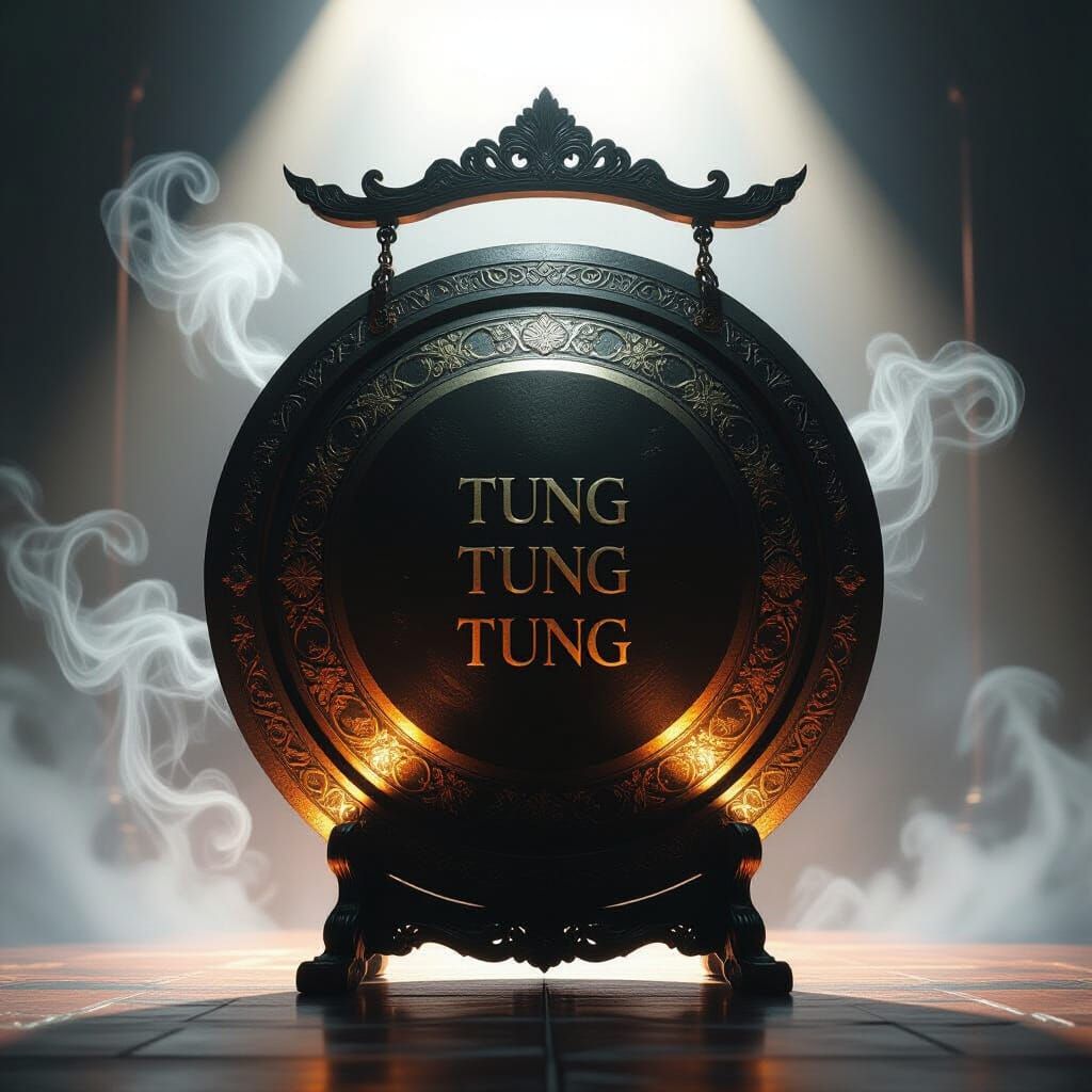 Ornate Gong Resonating with Ethereal Smoke