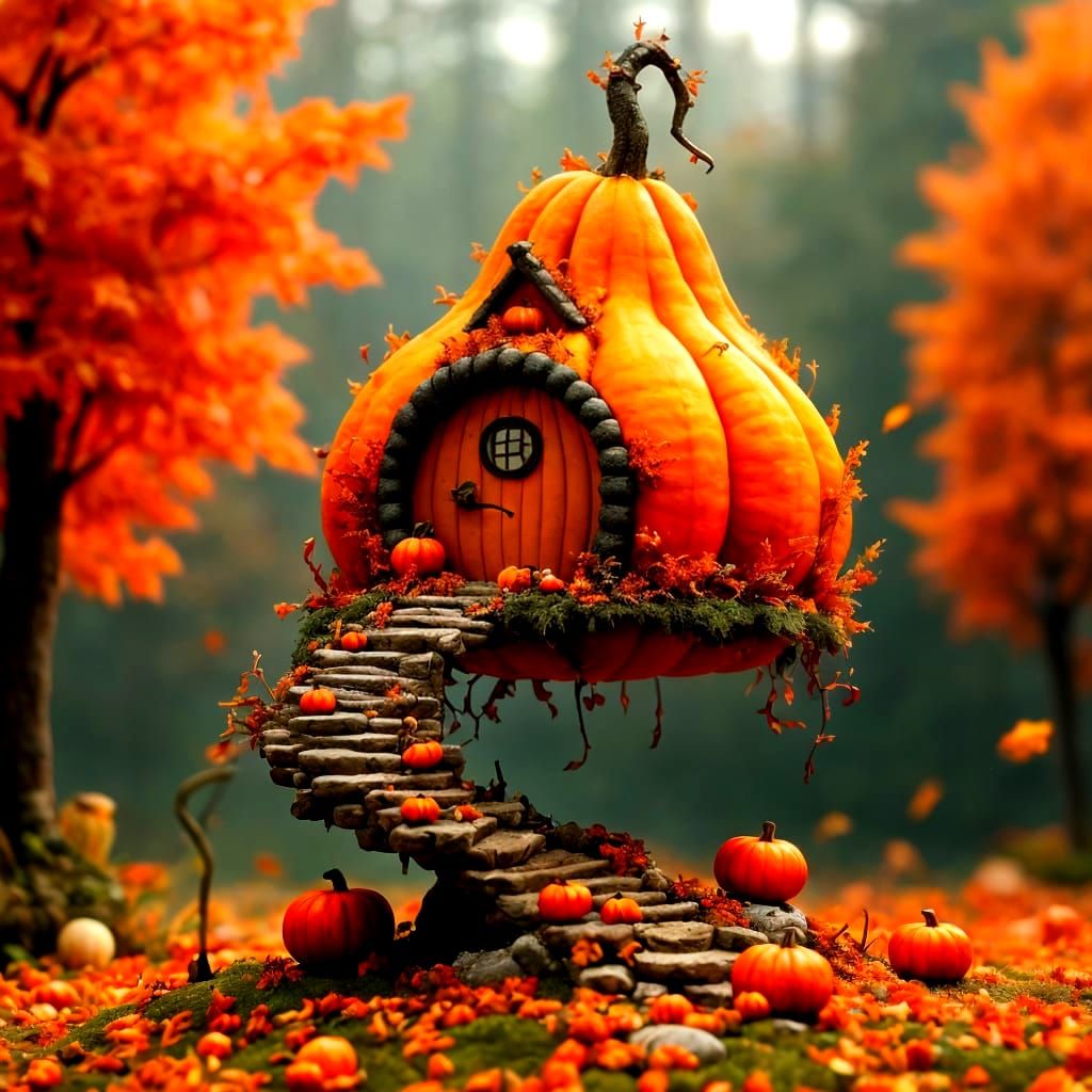 Autumn Harvest Gourd House in Celestial Sky