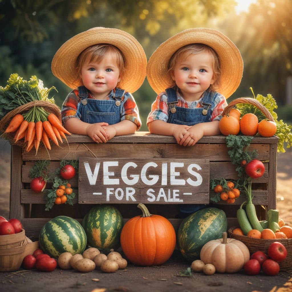Adorable Toddler Farmers at Rustic Roadside Stand