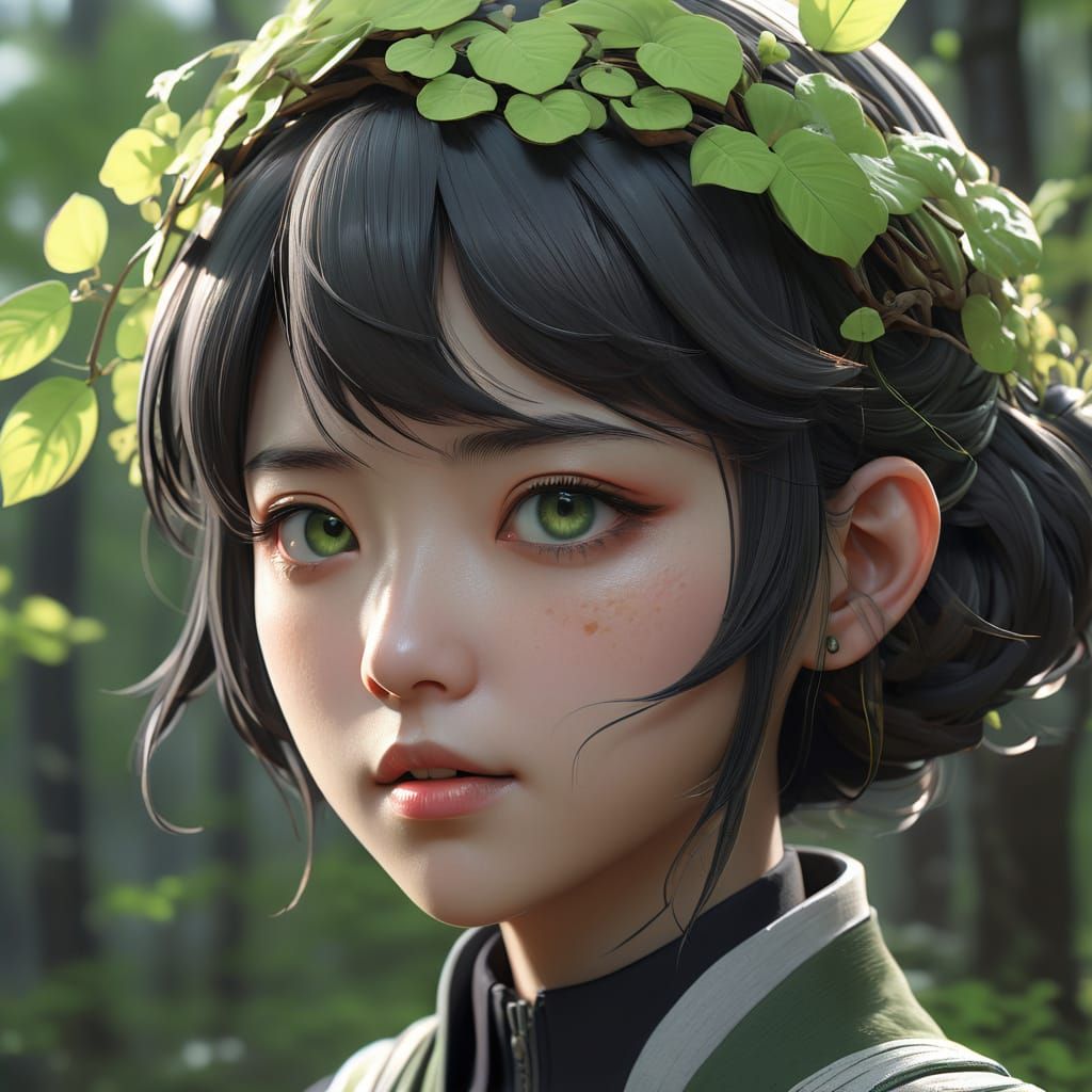 Anime Forest Face: 3D Vine Portrait