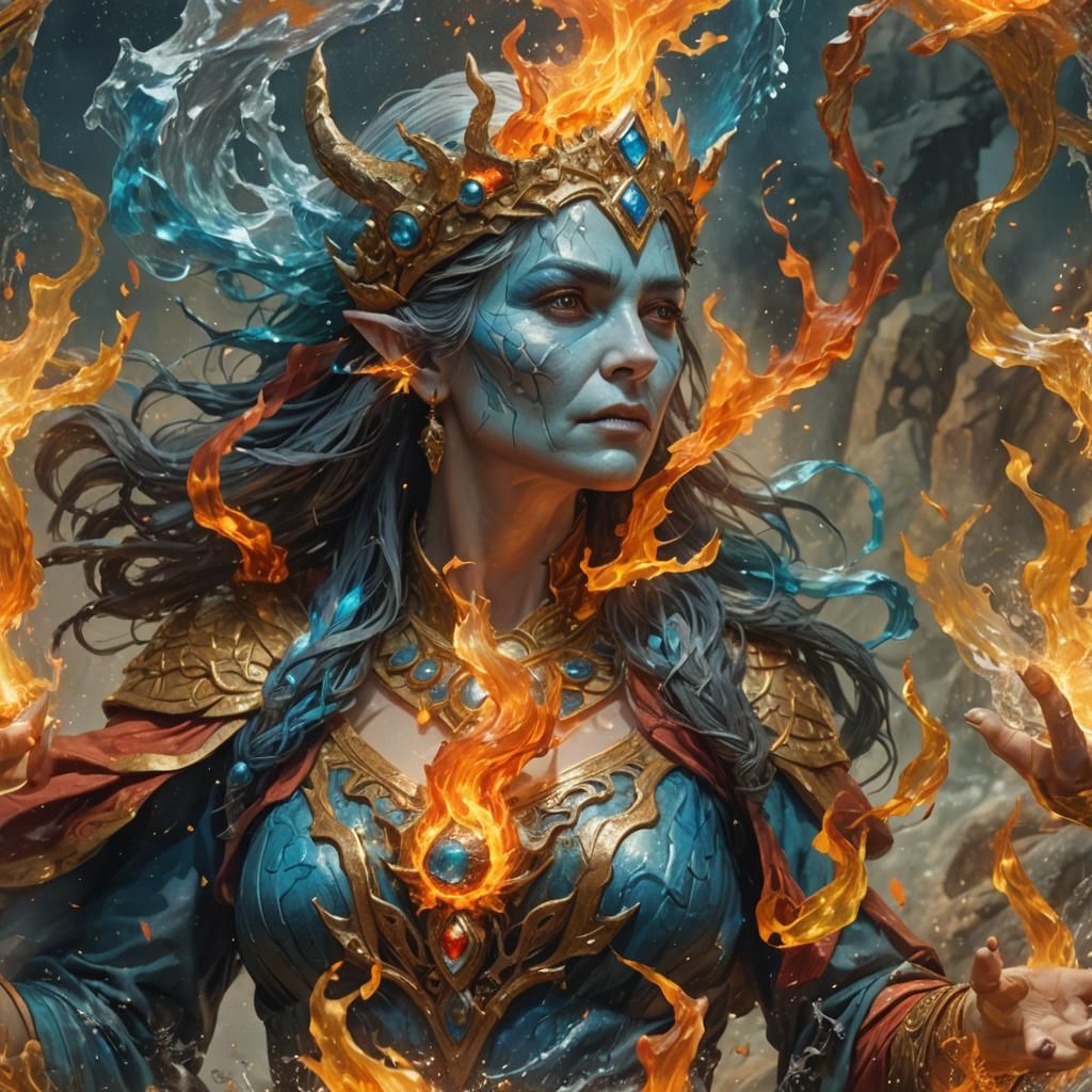 Elemental Sorceress in Hyperrealistic Splash Art