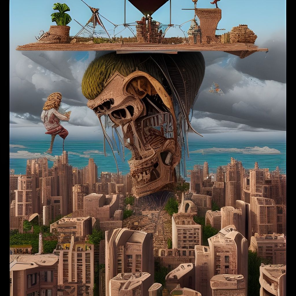 Surreal Human Building as Cel-Shaded Art