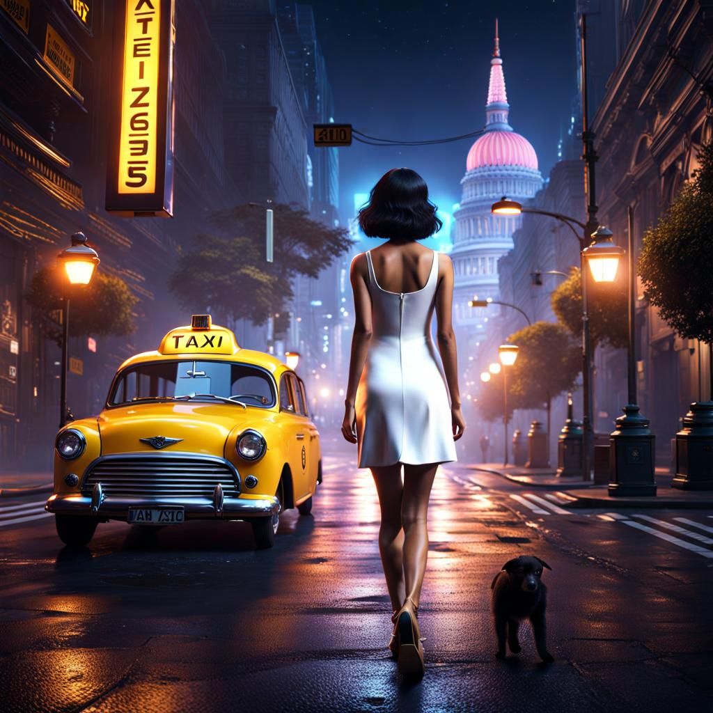 Woman in White Dress at Night, Matte Painting
