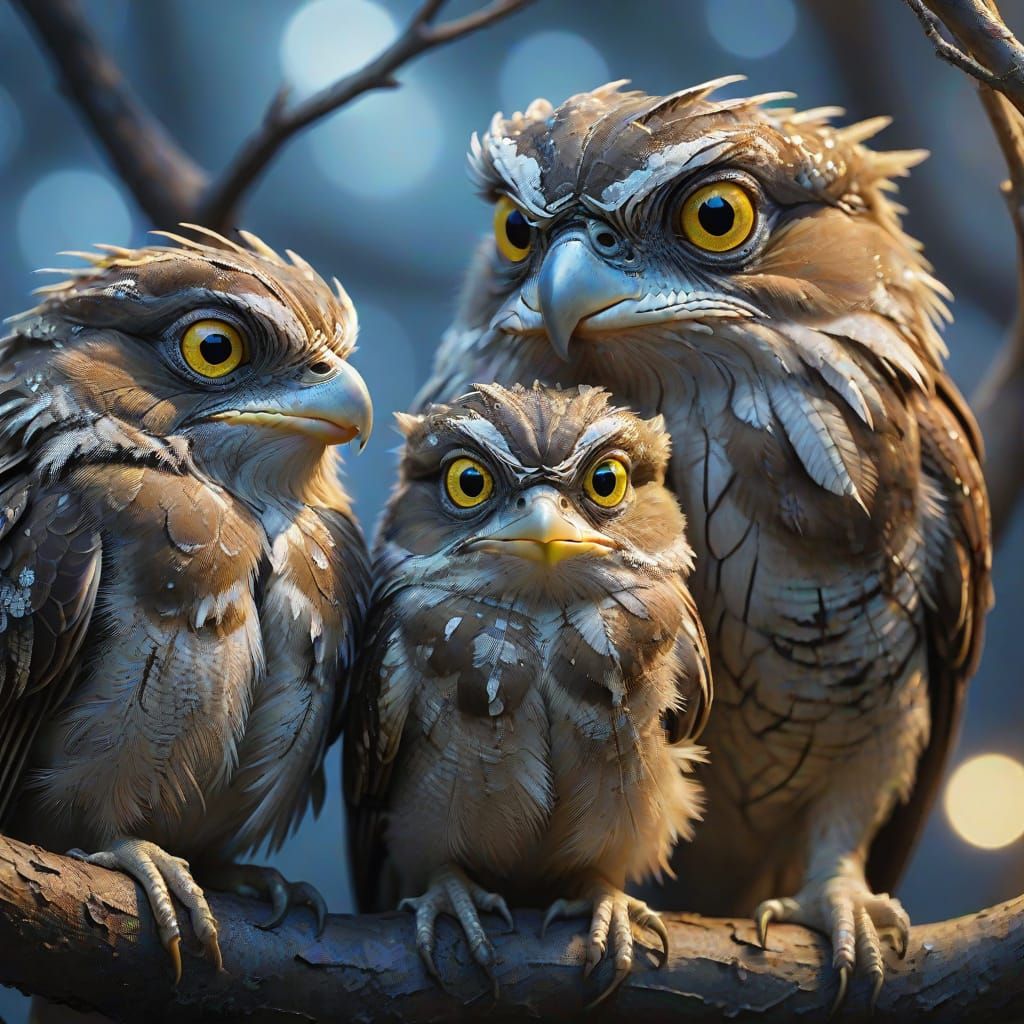 Nightjar and Chicks: Vibrant Oil Painting