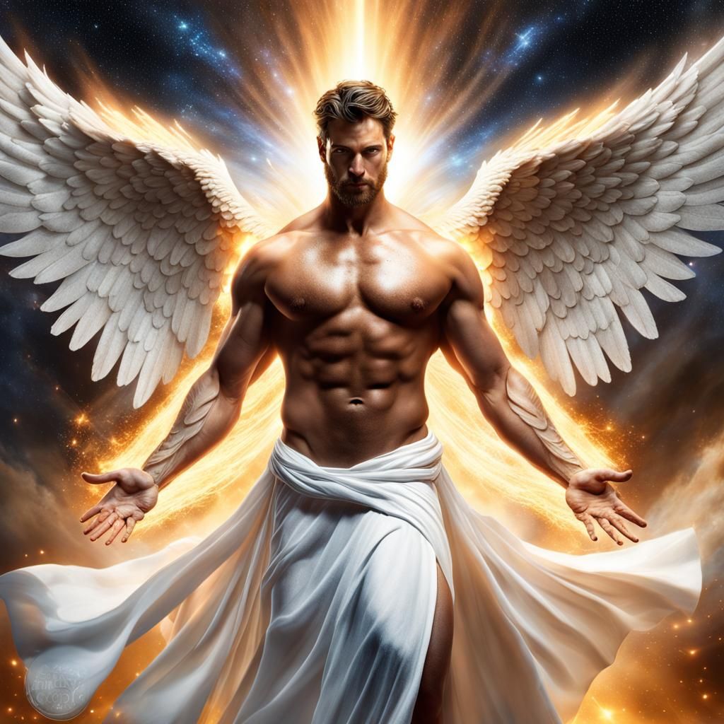 Majestic Male Angel in Starry Sky