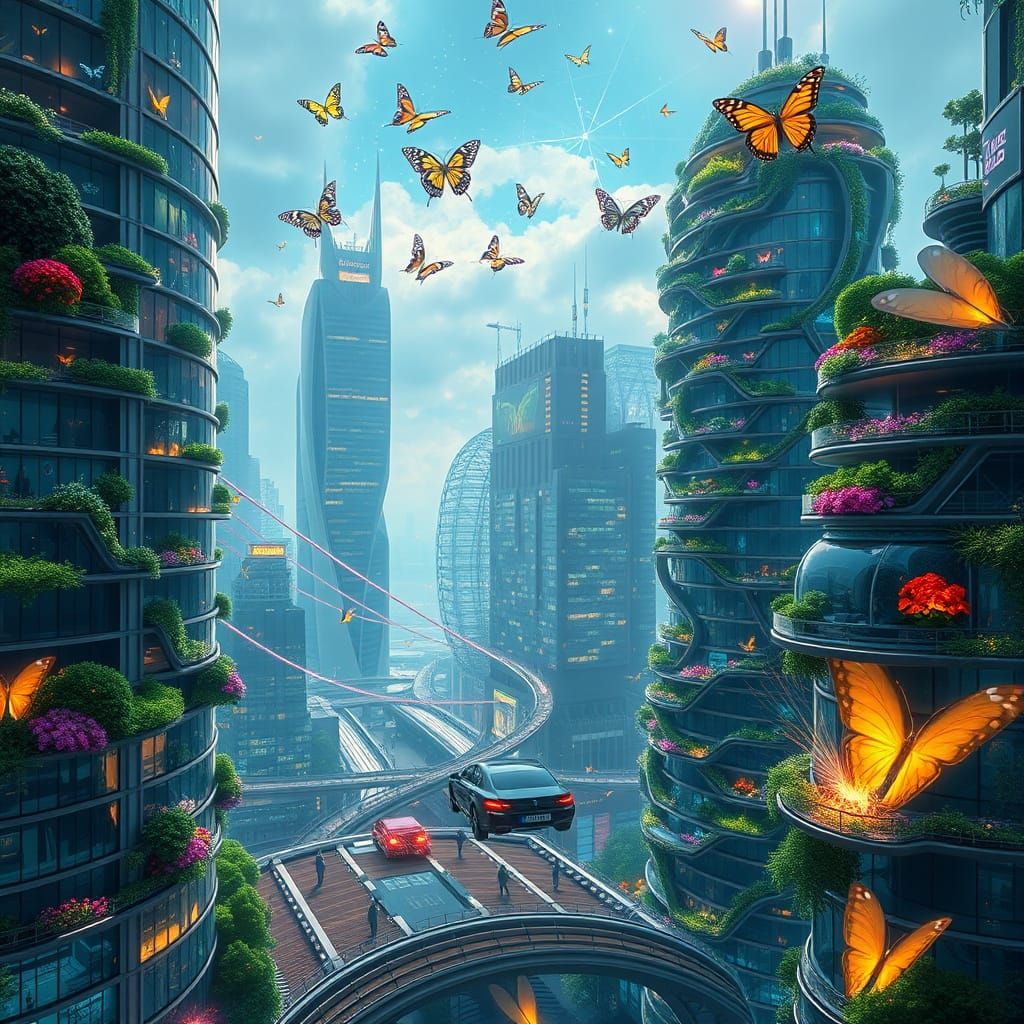 Futuristic Hamburg 2100: Bioluminescent Gardens & Flying Car...