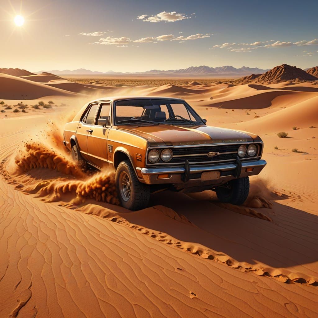 Car Stuck in Sand: Concept Art in Desert