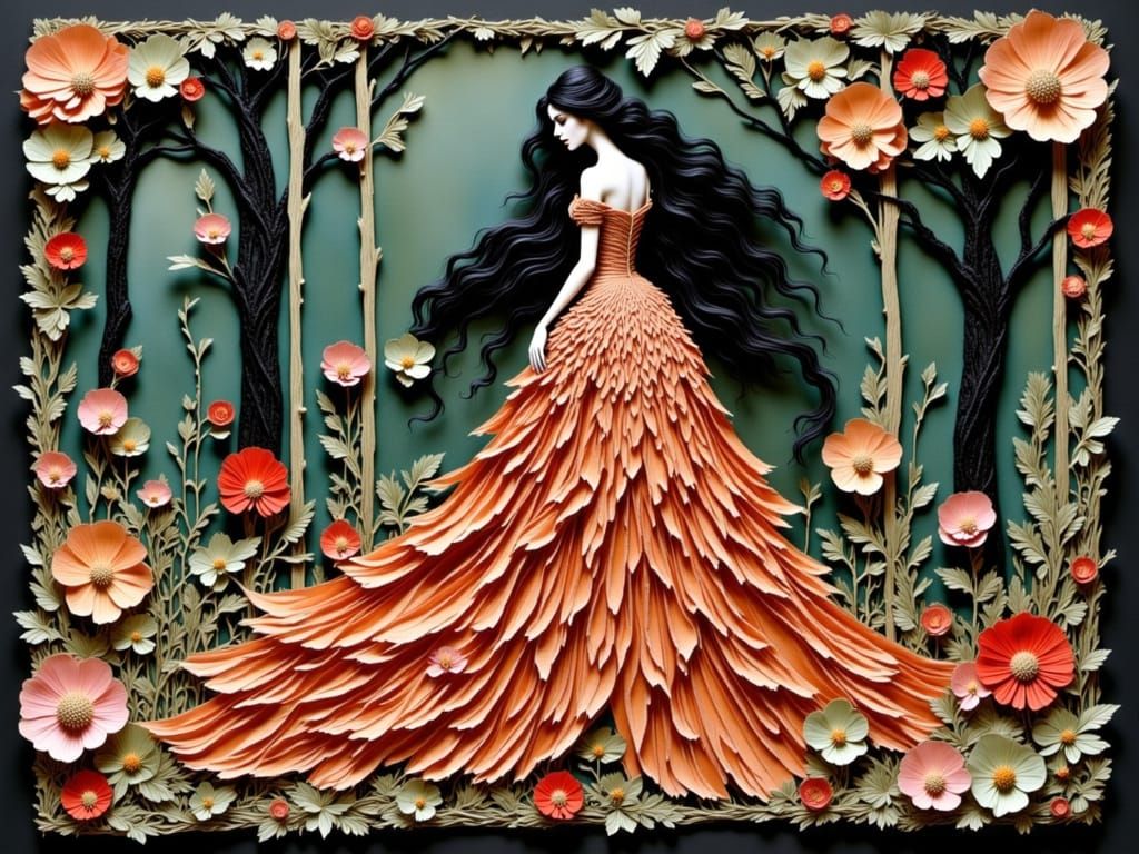 Fairy Tale Woman in Woods, Mixed Media Diorama