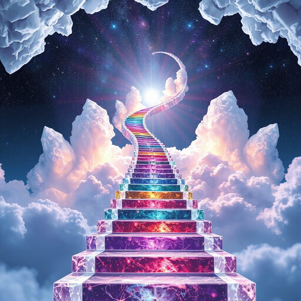 Colorful Crystal Staircase Twisting Into Sky