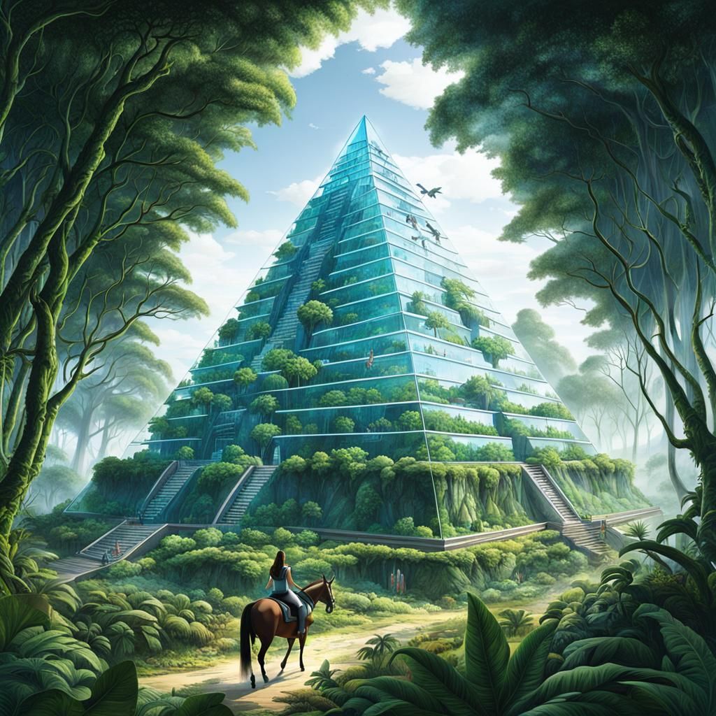 Futuristic City in Glass Pyramid with Woman