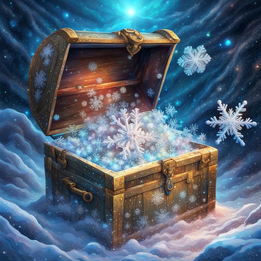 Snowflake Treasure Chest in Pablo Amaringo Style