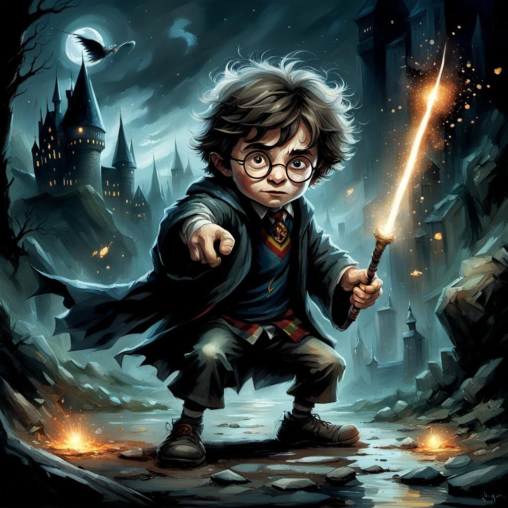 Harry Potter Battles Troll: Watercolor Illustration