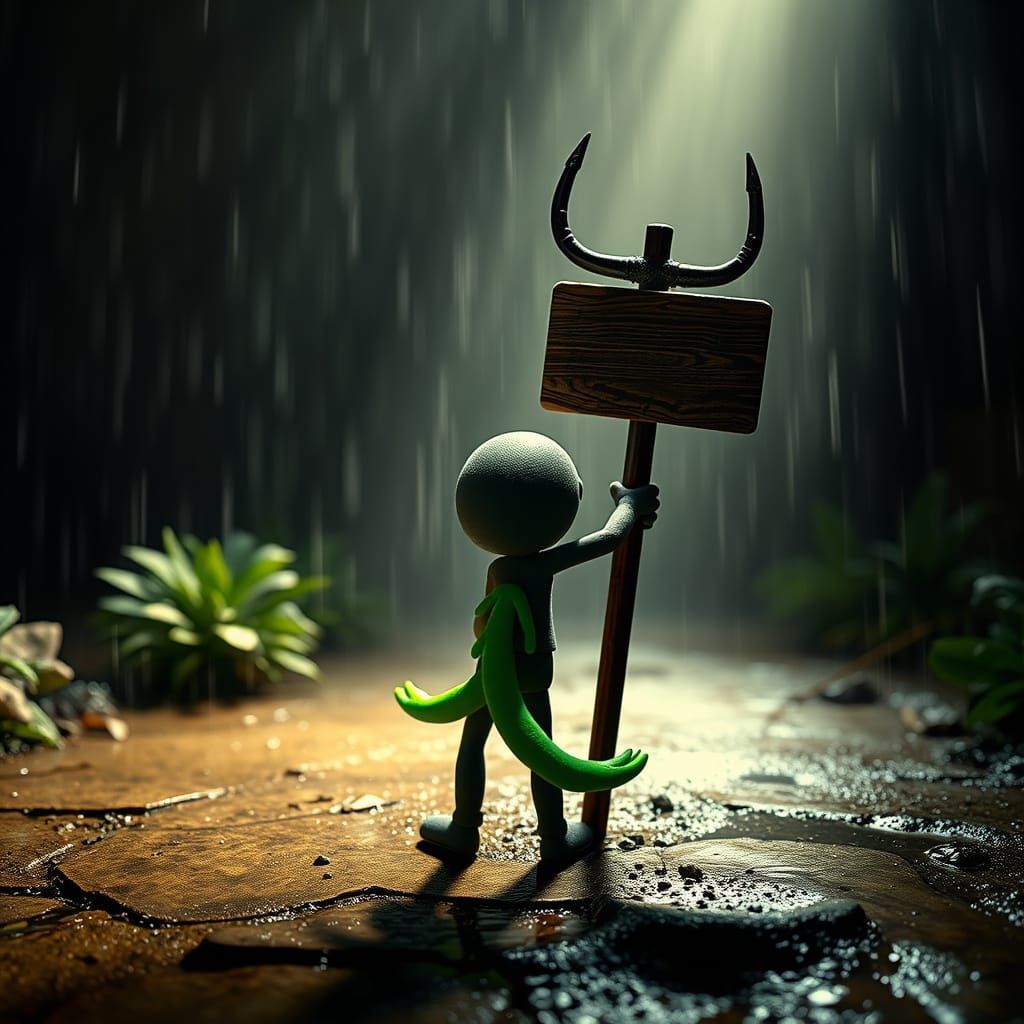 Claymation Figure at Crossroads in Laika Style