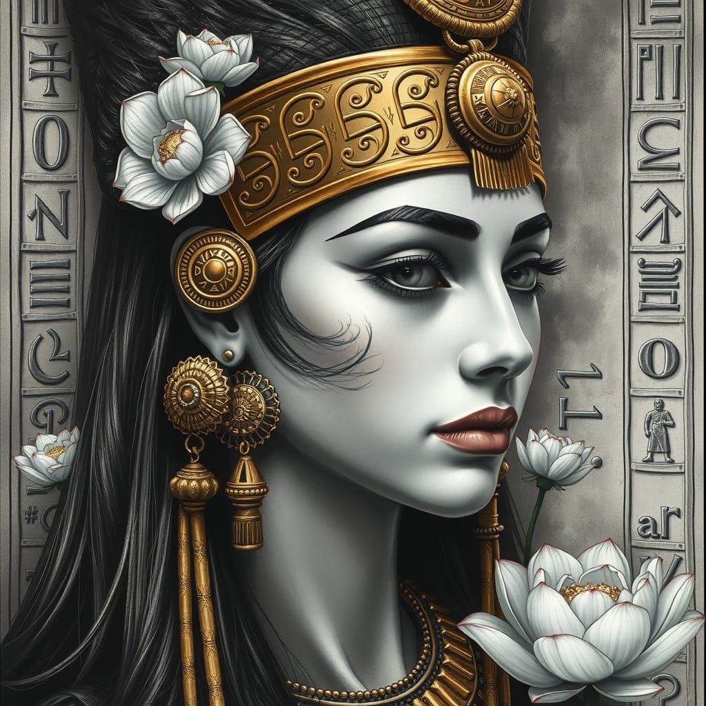 Egyptian Woman in Dark Mystical Charcoal Art