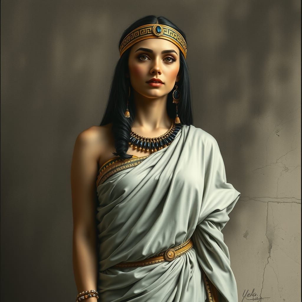 Regal Egyptian Woman in Charcoal Drawing Style