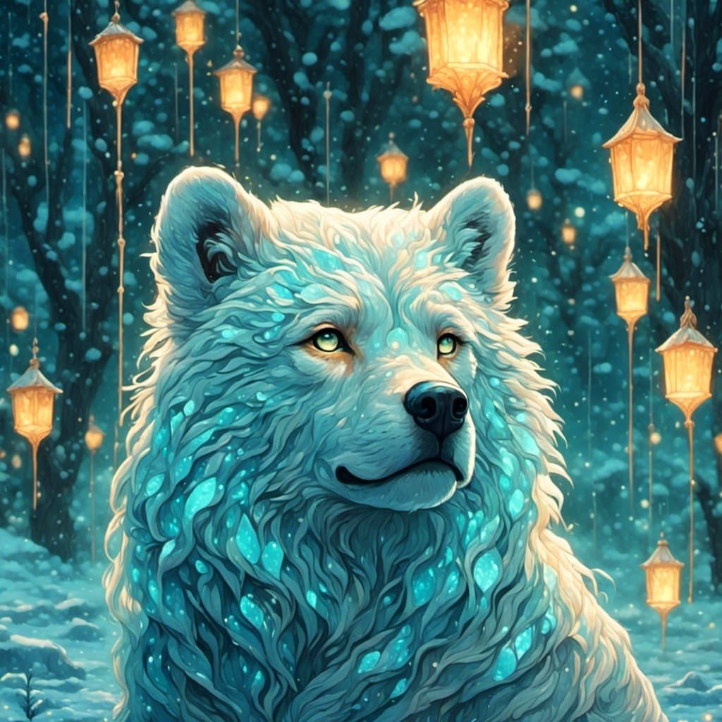 Cute Polar Bears on Ice with Northern Lights