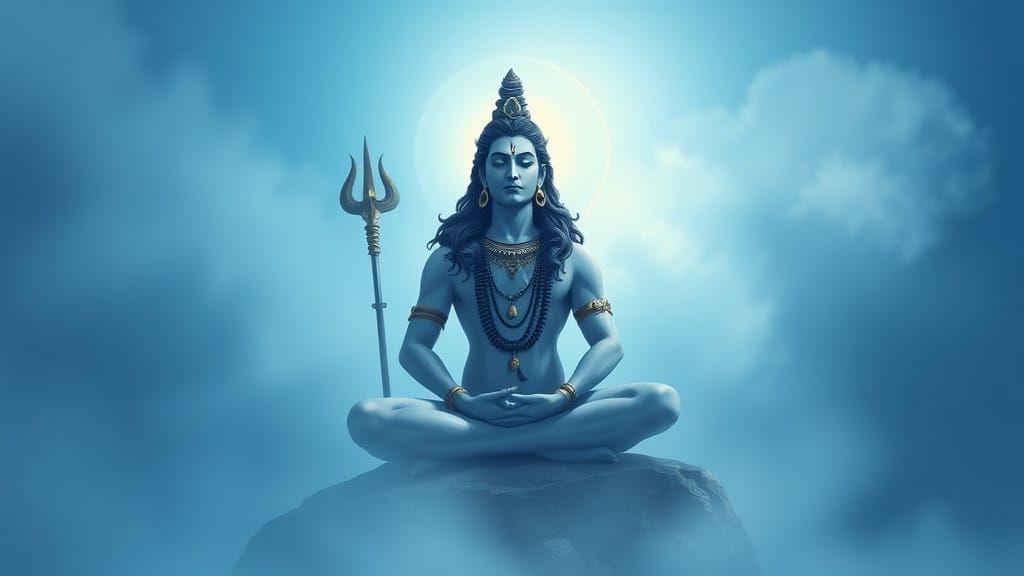 Serene Lord Shiva in Contemplation, Blue Background