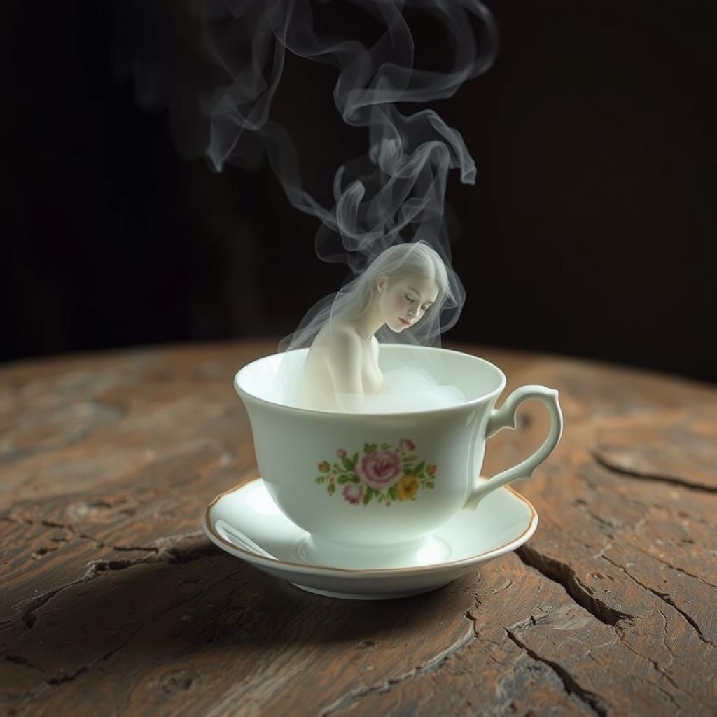 Ghostly Woman Emerges from Antique Teacup