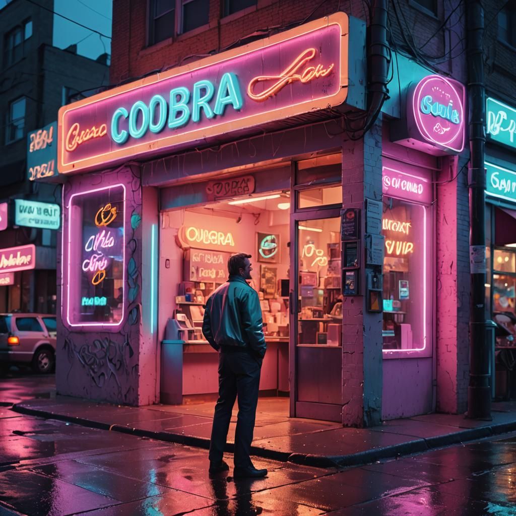 Neon 80s Retro Futuristic Storefront in High-Energy Digital ...