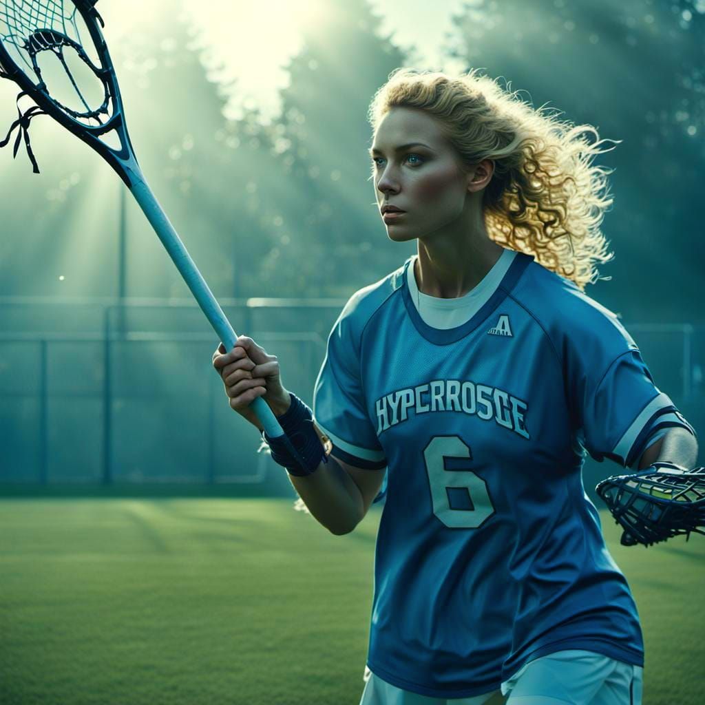 Young Girl with Blond Hair Plays Lacrosse