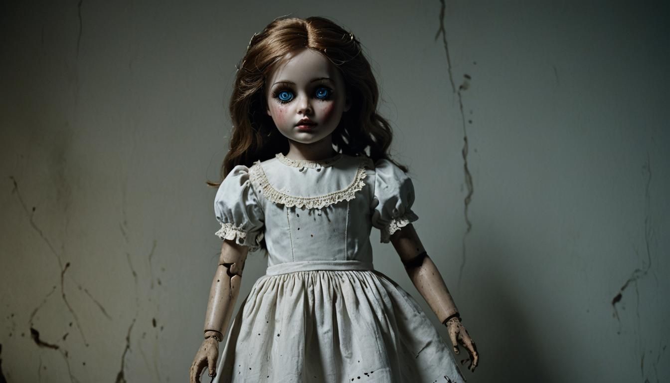 Eerie Porcelain Doll in Surreal Cinematic Style