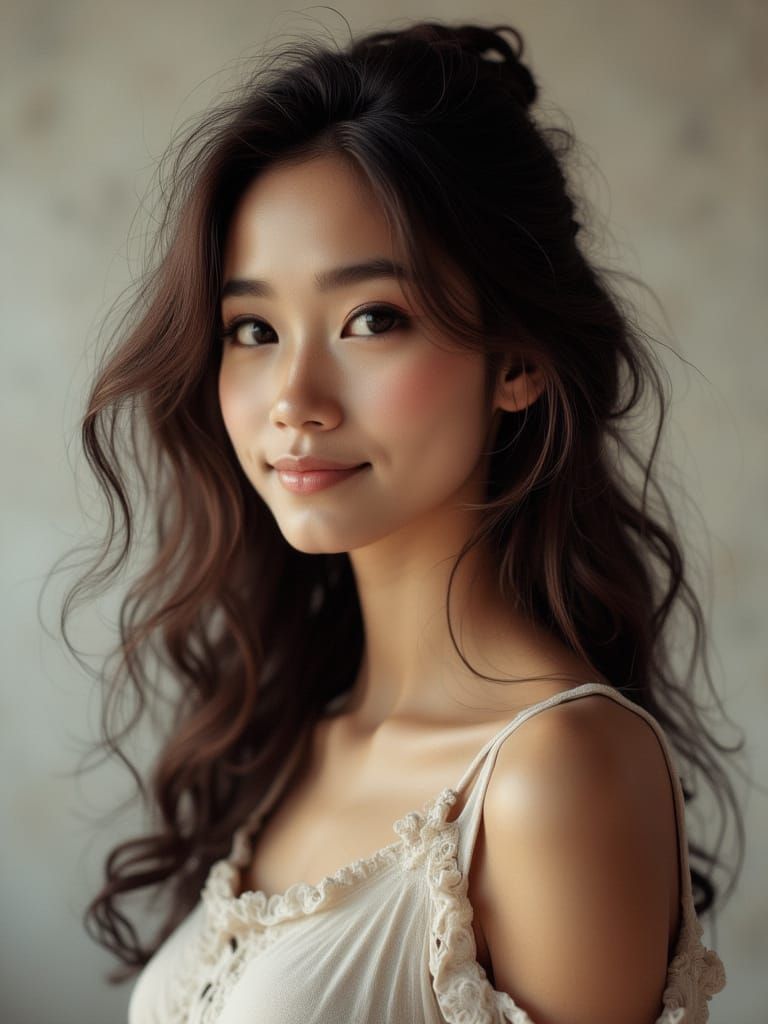 Detailed Portrait of a Young Woman in Soft Studio Light