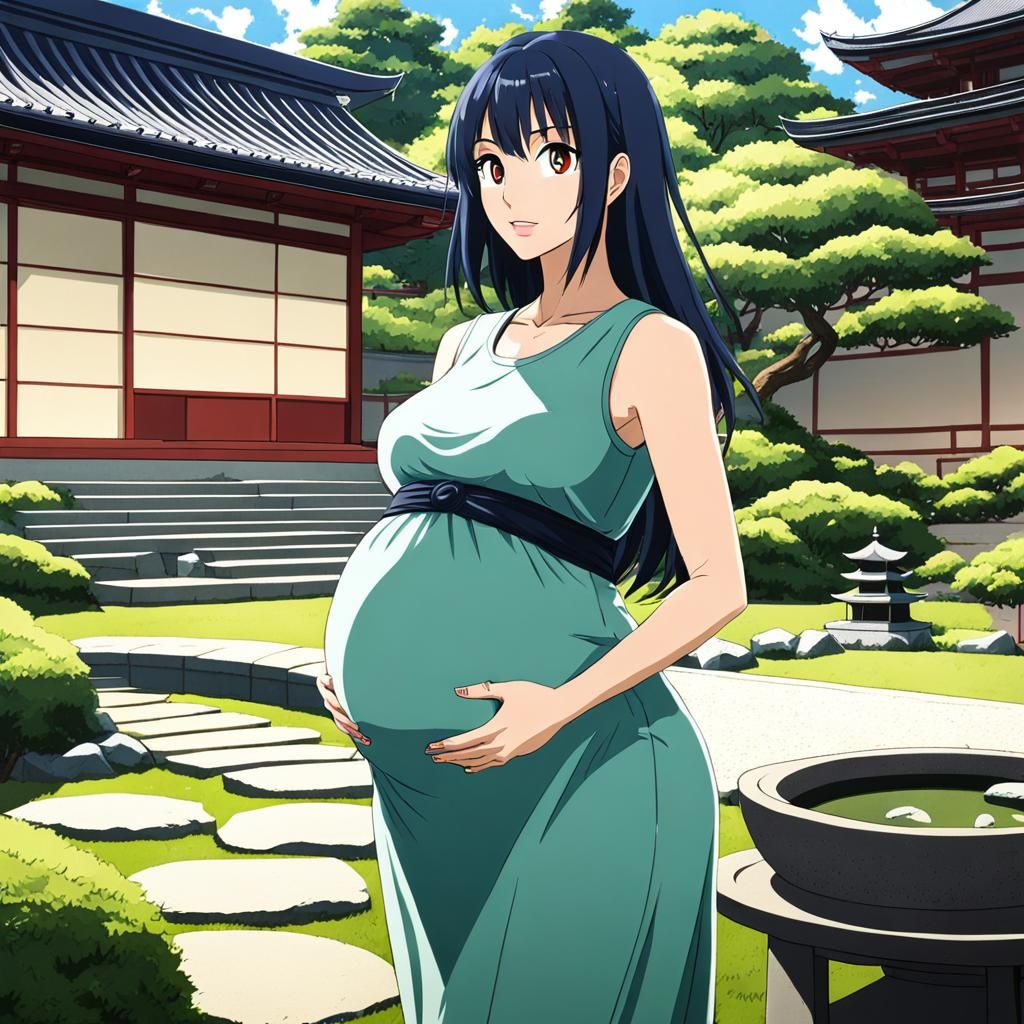 Anime Girl in Zen Garden Expecting