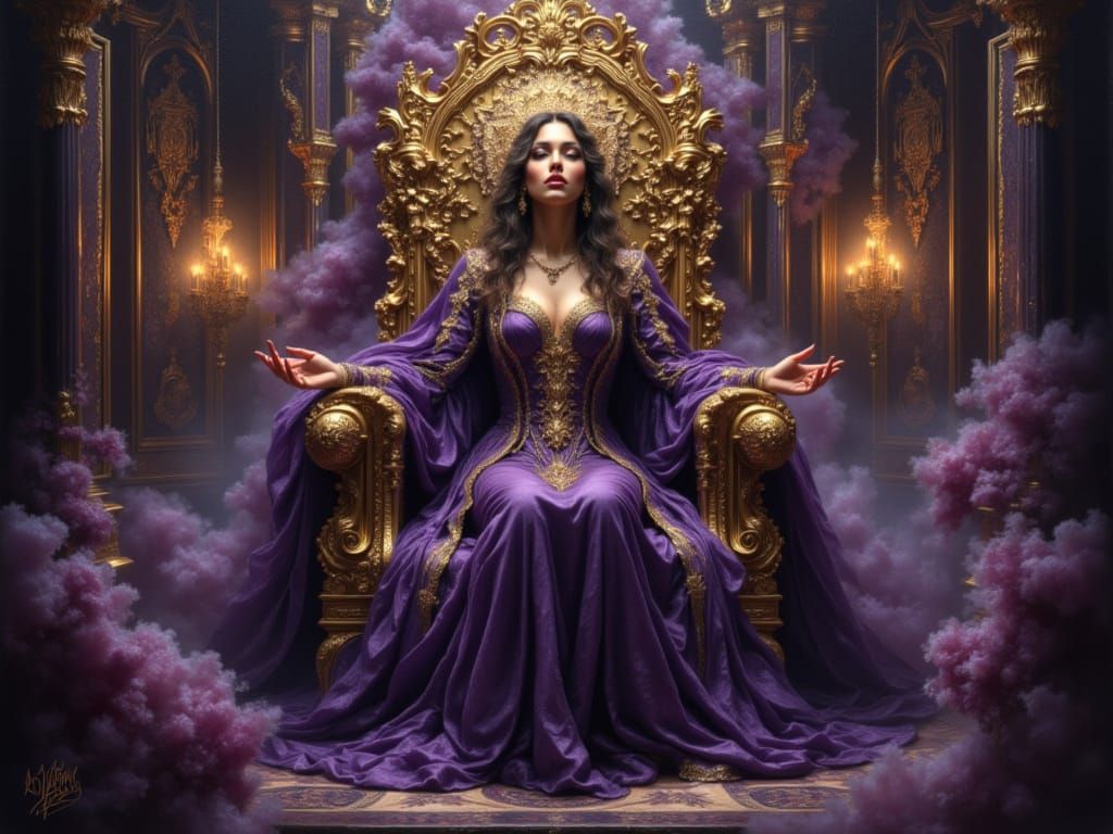 Mystical Baroque Oracle on Amethyst Throne