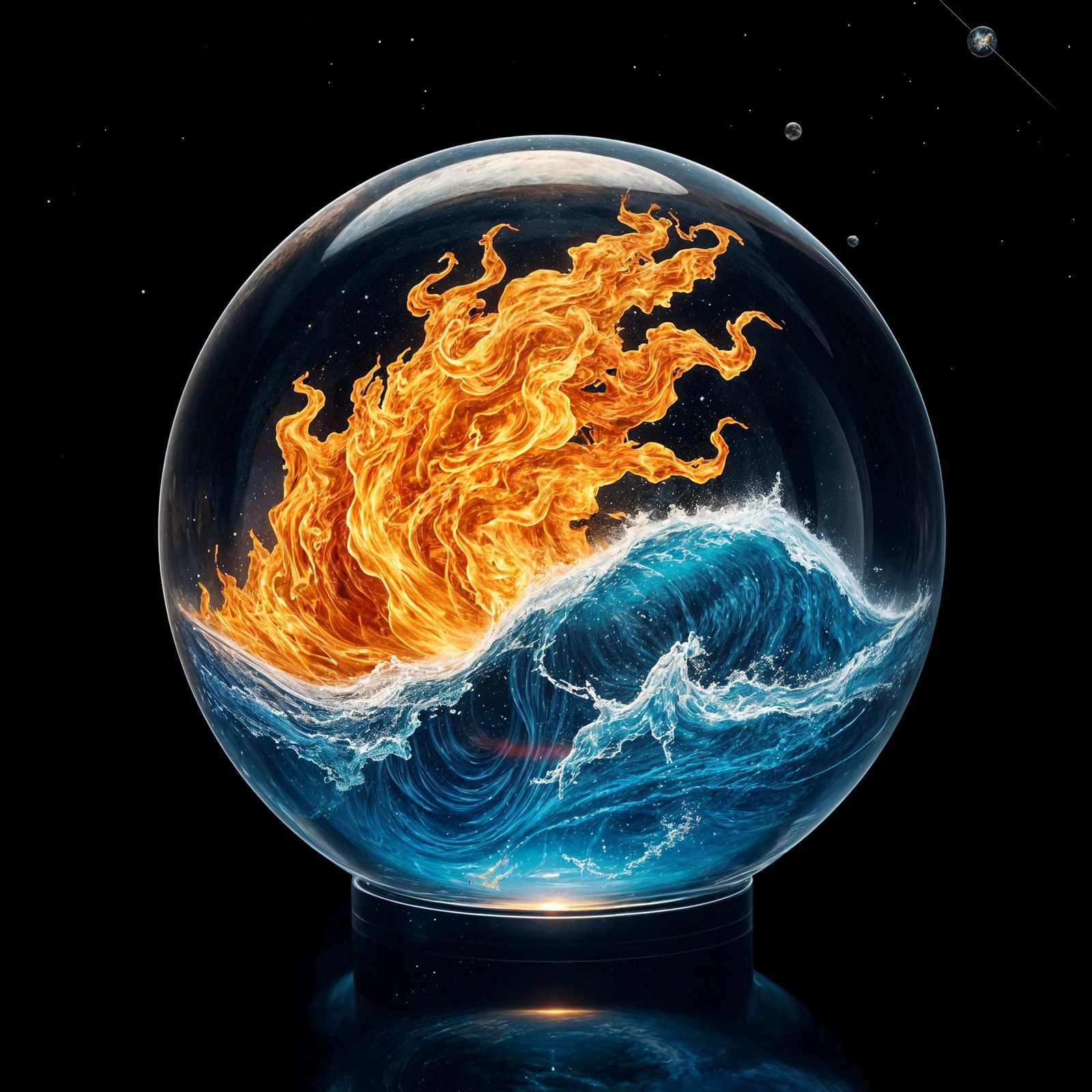 Fire and Water Struggle Encased in Glass