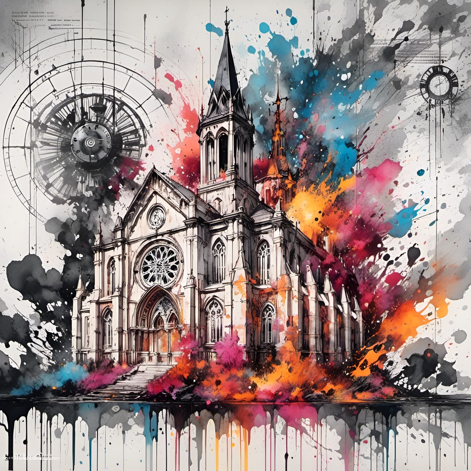 Steampunk Gothic Church Concept Art in Mixed Media