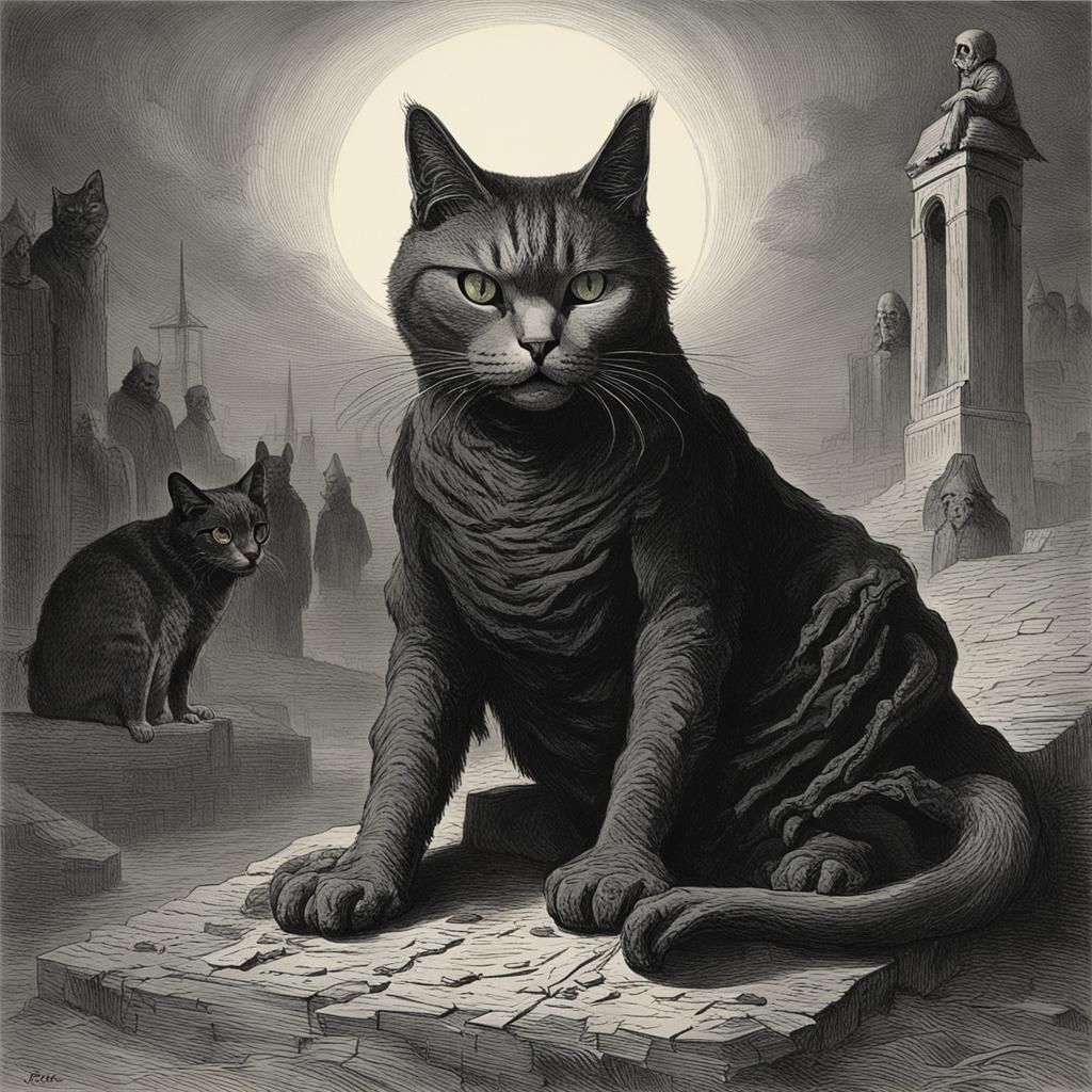 Horrific Cat-Human Hybrid in Dark Fantasy Style