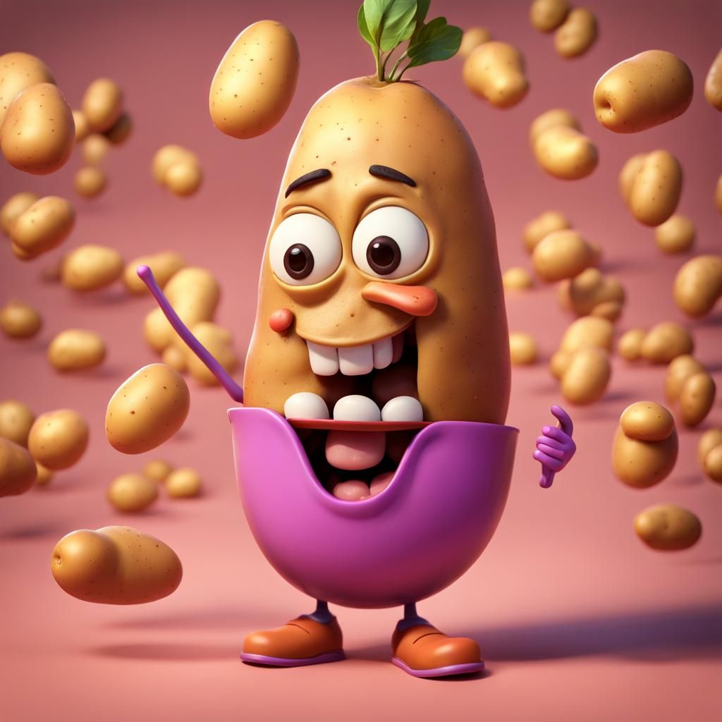 Cute Potato Cheers for Hockey Team in 3D