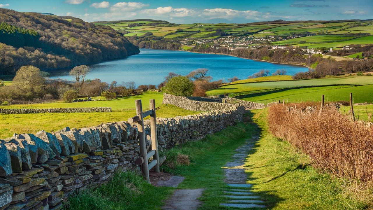 Picturesque Countryside Landscape with Serene Lake