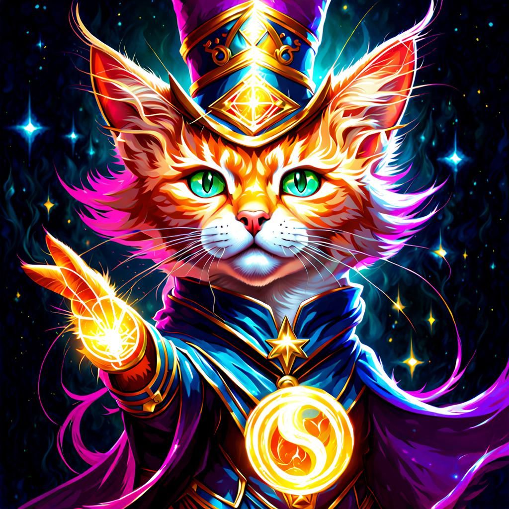 Electric Feline Wizard: Dreamcore Magicpunk Art
