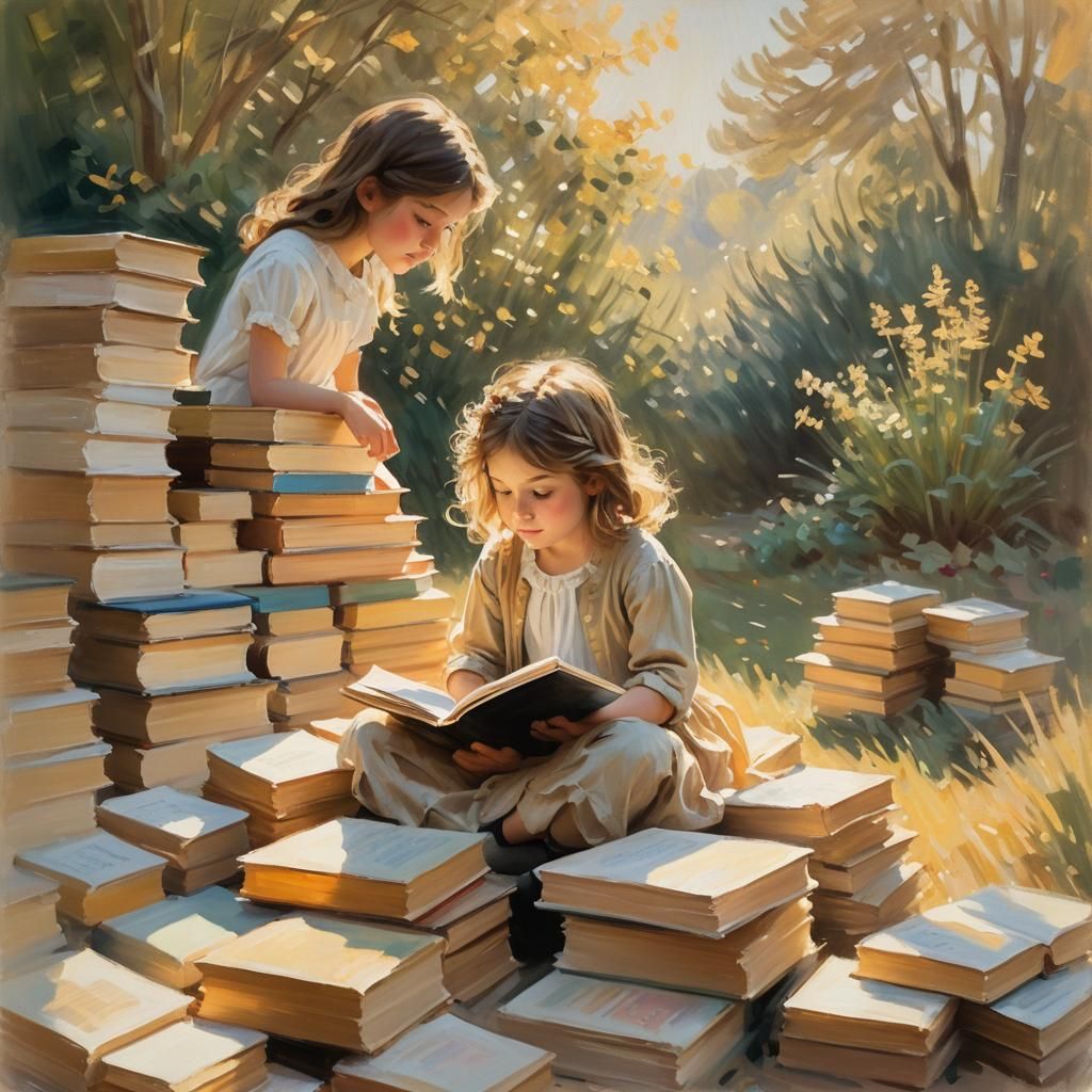 Whimsical Impressionistic Scene of Reading by Claude Monet