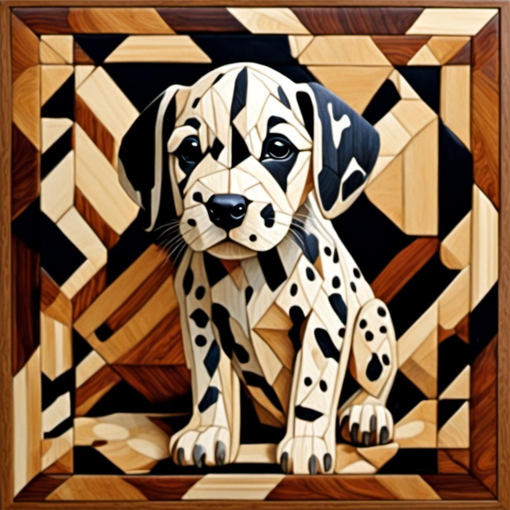 Geometric Marquetry: Adorable Dalmation Puppy Portrait