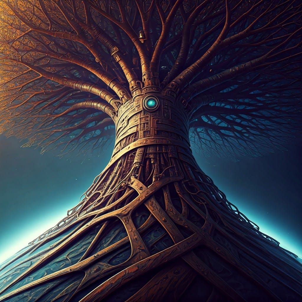 Cybernetic Tree Emerges from Planet's Surface in Steampunk S...