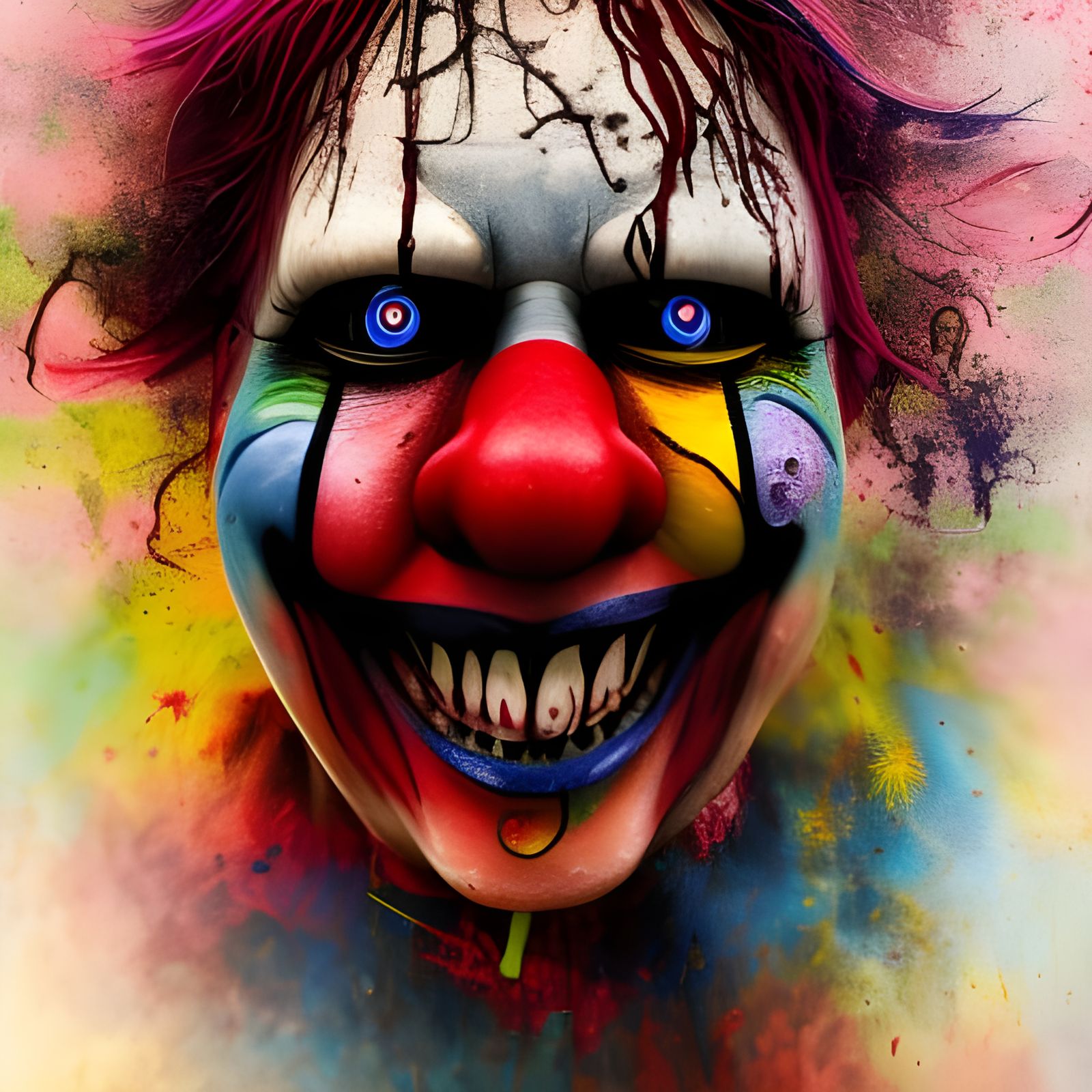 Hyperrealistic Decaying Clown in Splash Art Style