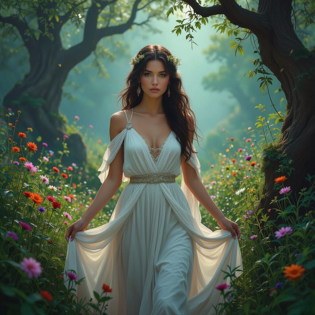 Goddess in Mystical Forest: Ethereal Art