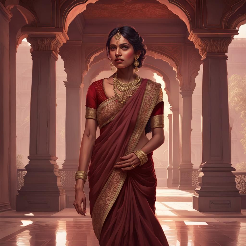 Indian Woman in Saree: Hyperdetailed Palace Portrait