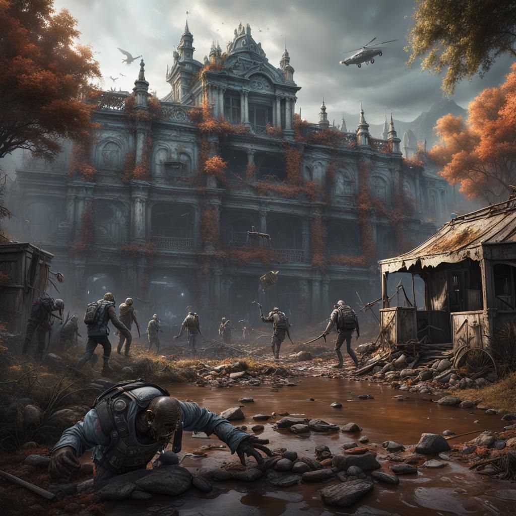 Detailed Zombie Apocalypse Matte Painting