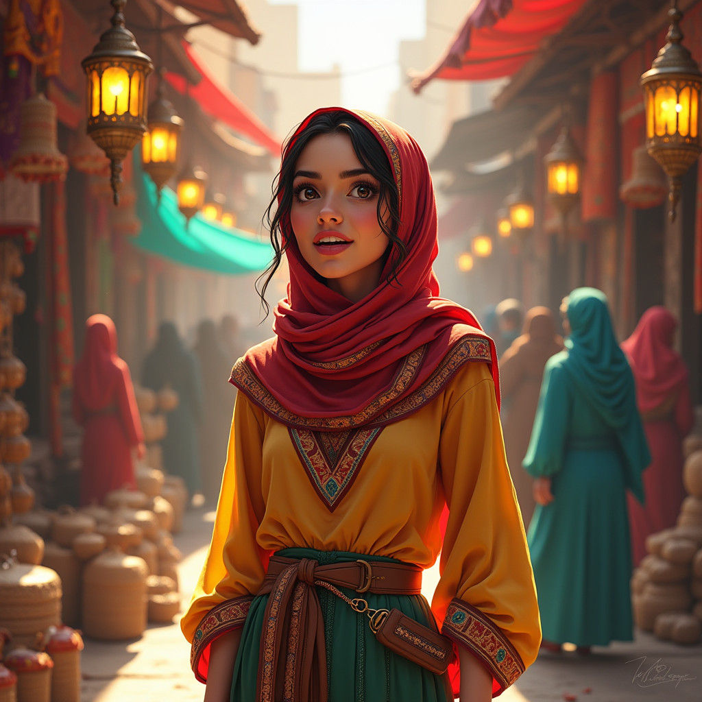 Stylish Arabic Woman Expressing Herself in Market