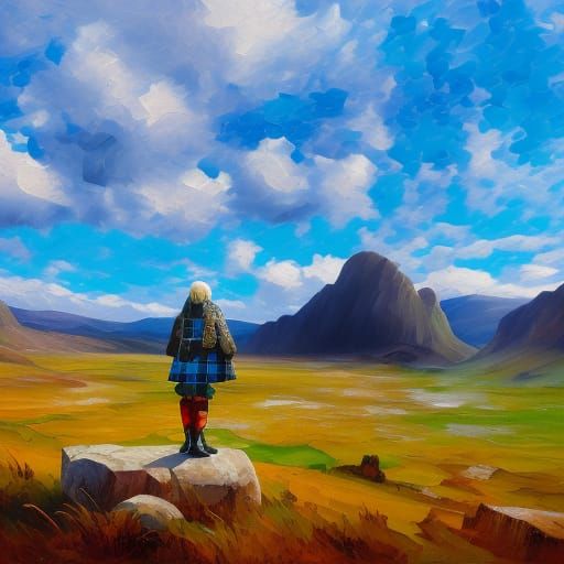 Scottish Highlands Stonehenge Painting in Expressionist Styl...