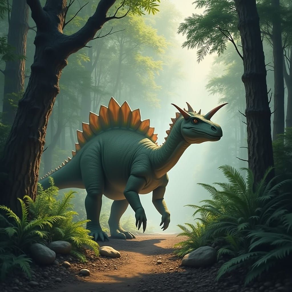 Stegosaur in Cretaceous Forest Landscape