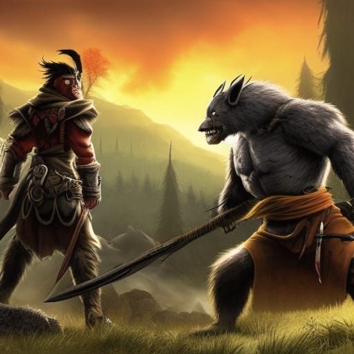 Bear Warriors Fight in Mountains: Dark Fantasy Battle