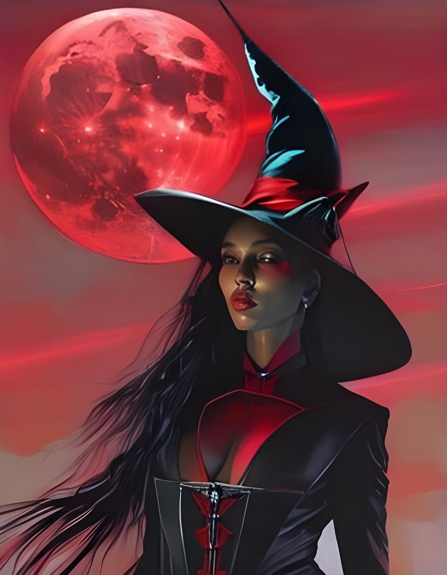 Scarlet Witch Portrait Under Red Moon