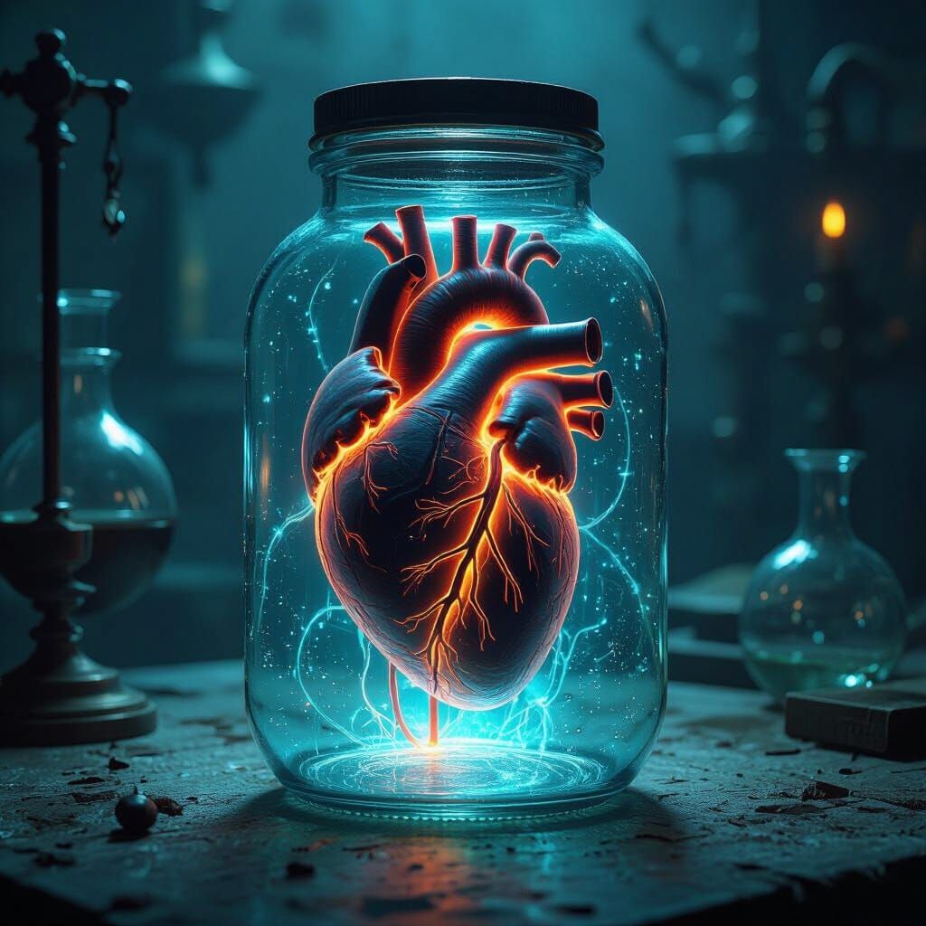 Biomechanical Heart in Glass Jar, Dark Futurism