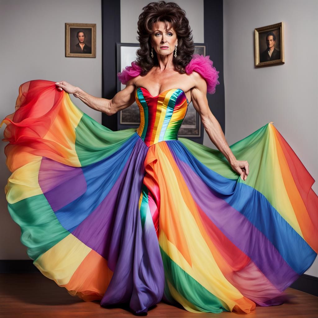 Old Joan Rambo Drag Queen Rainbow Gay Pride Sissy Satin Ball...